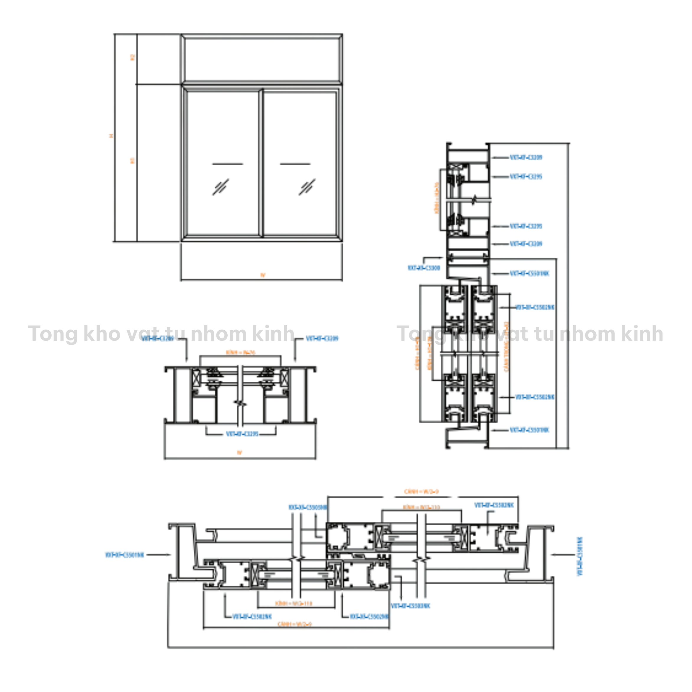 CỬA SỔ 2 CÁNH HỆ 55 MỞ TRƯỢT CÓ FIX