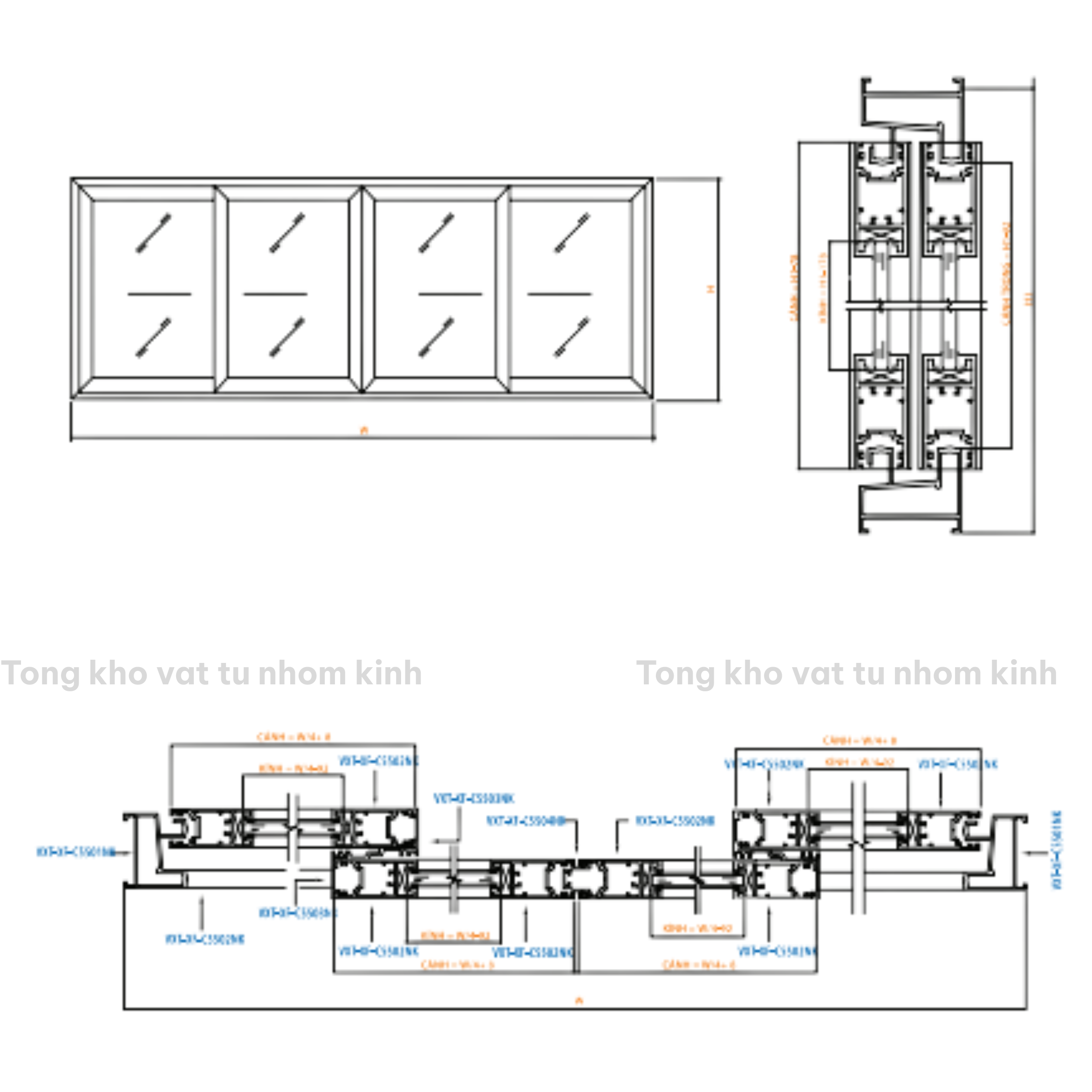 CỬA SỔ 4 CÁNH MỞ TRƯỢT HỆ 55