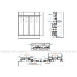 CỬA 4 CÁNH MỞ TRƯỢT HỆ 55 CÓ FIX 7MM